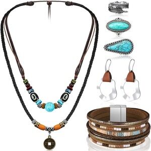 Turquoise and Brown Boho Necklace Set